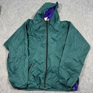 Vintage Helly Hansen Mens Green Purple Hooded Windbreaker Jacket Large Outdoors